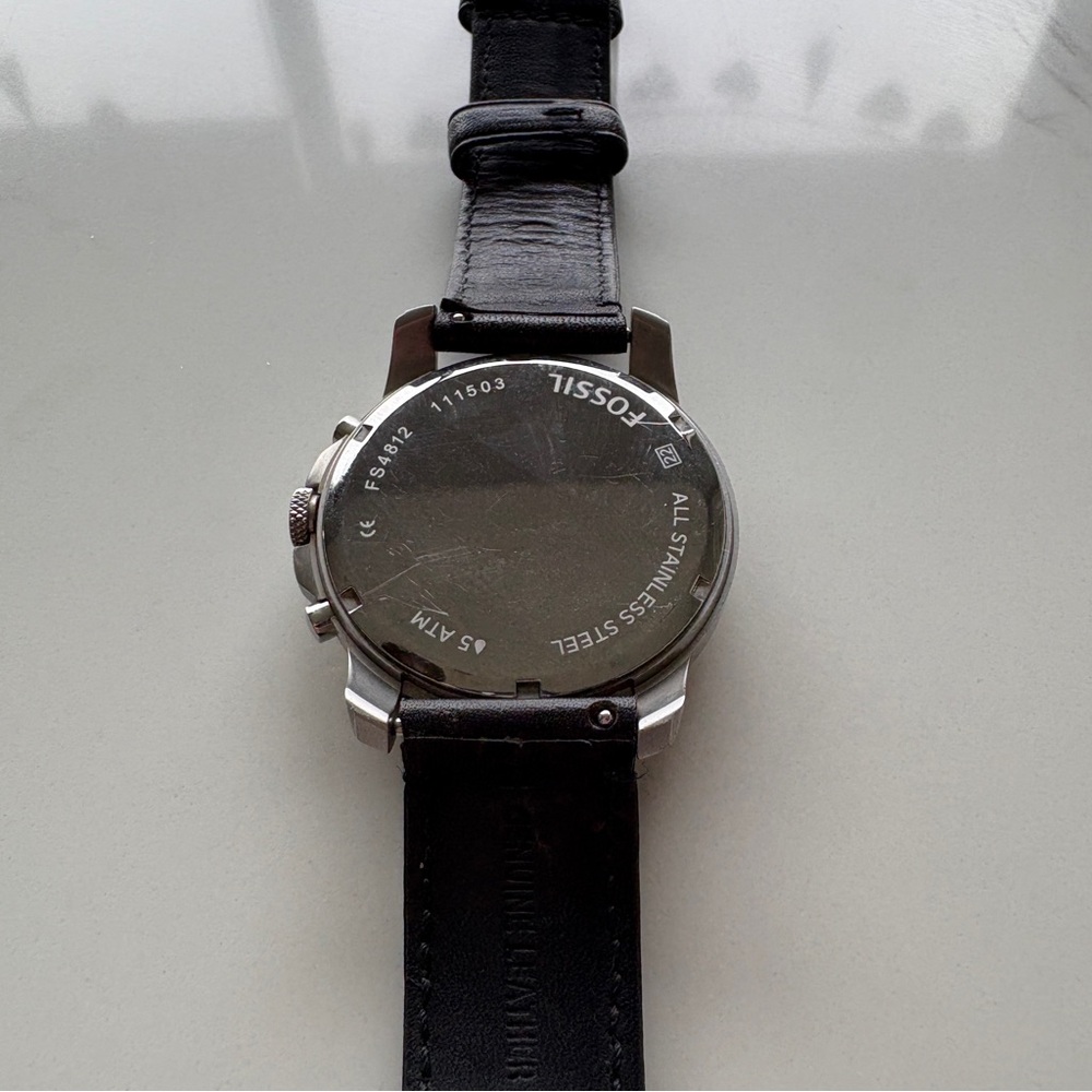 GUC Fossil Grant Chronograph Black Leather Watch (FS4812) - Picture 6 of 12